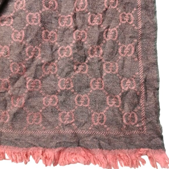 Gucci Pink & Grey Reversible GG Logo Print Shawl Wrap Vintage Pre-Owned - Picture 4 of 9